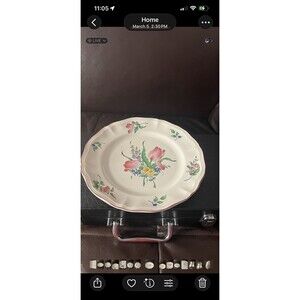 Antique KG Luneville France Faience Floral Red Rim French Country Plate 8 3